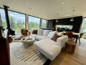 Grey West Elm sectional in rental home living room